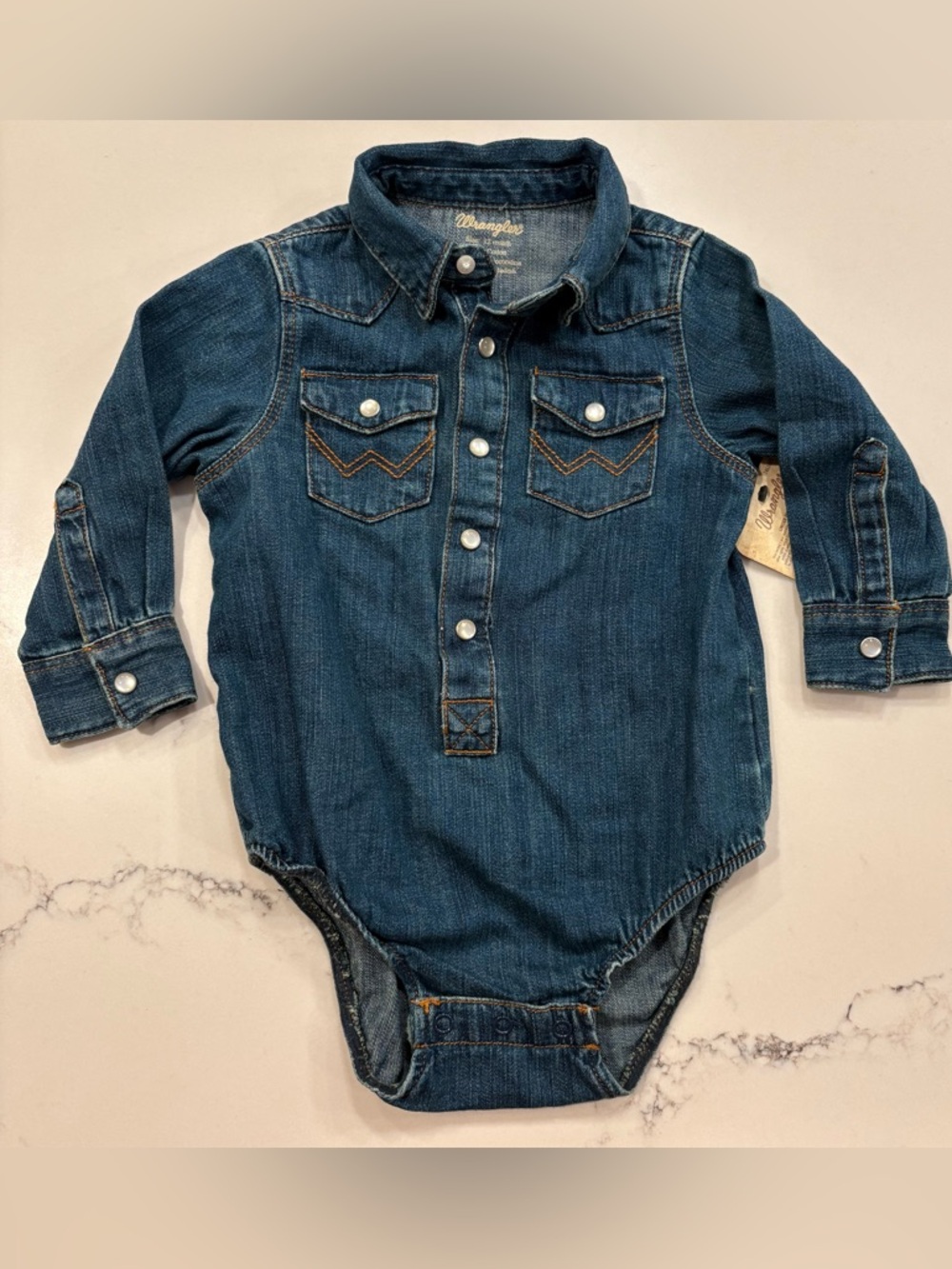 Baby Girl 12-Mo Wrangler Denim Jean One Piece Cowgirl Rodeo Western Farm